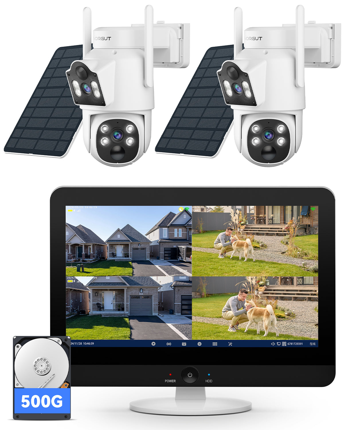 VORGUT 防犯カメラ 屋外 ソーラー モニタ一付き 2台セット二重