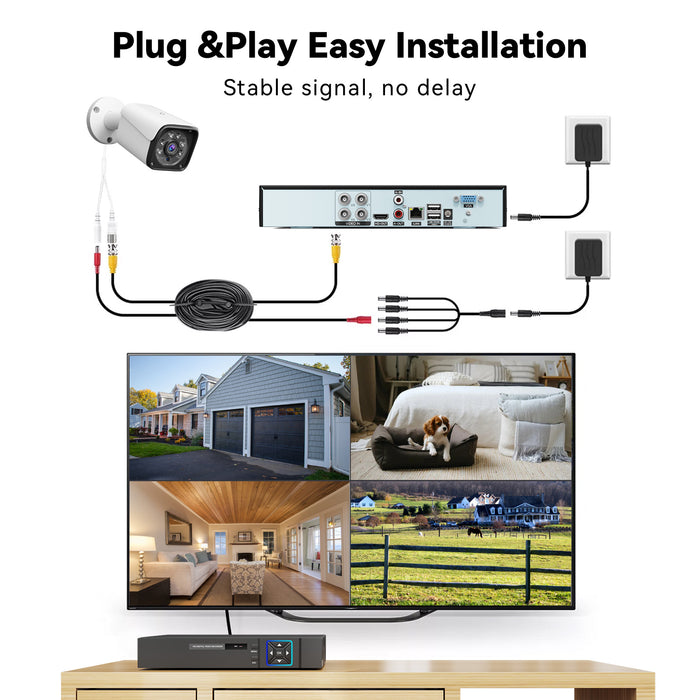 Wired Security Camera System Outdoor, 4CH 5MP Lite AHD DVR with 500G Hard Drive, 4 x 5MP Wired CCTV Camera, Indoor/Outdoor Surveillance DVR Kit with Human Detection, Night Vision