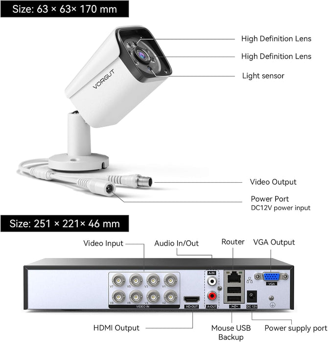 Wired Security Camera System, 8CH 5MP Lite CCTV Surveillance DVR Kit with 500G HDD, 4 x 3MP AHD Security Camera Outdoor, IP66 Waterproof Metal Shell,Remote Access,Smart Detection,24/7 Record
