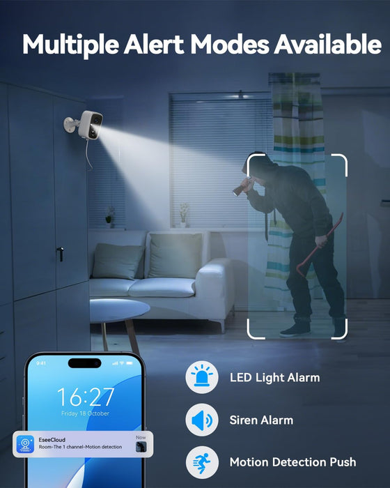 Solar Cameras Wireless Outdoor, 4PCS 4MP Solar Powered Cameras for Home Surveillance Security System, Color Night Vision, 2.4G/5G WiFi 10CH NVR, No Monthly Fee with 128G SD Card