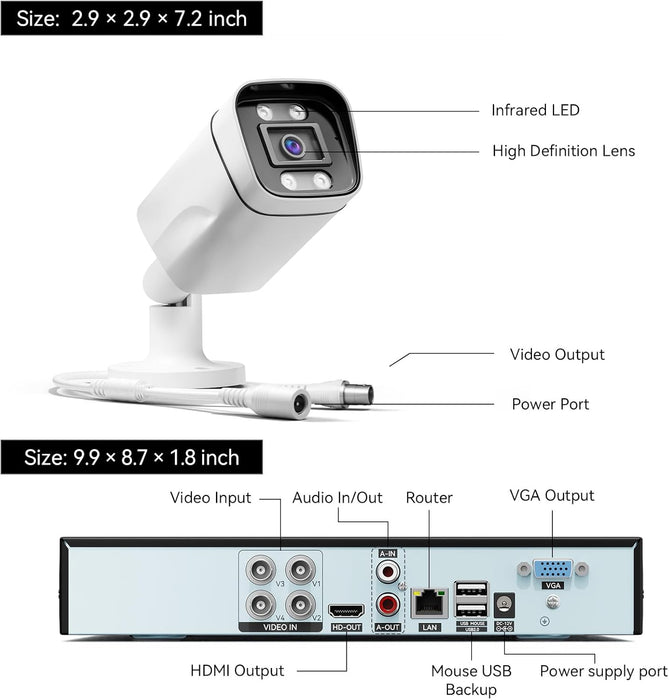 Surveillance Camera Shell Component Wired Security Camera System, 4CH 5MP Lite AHD TVI DVR Recorder Survei ...