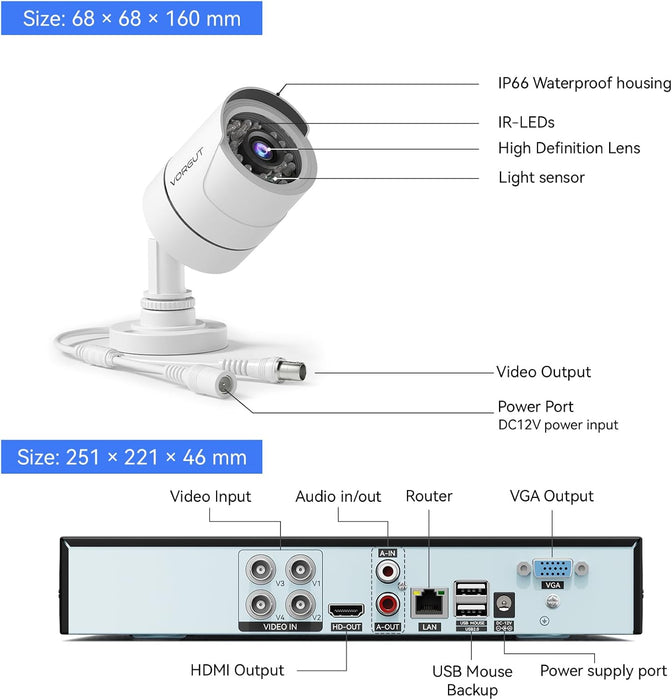 Wired Security Camera System Outdoor with 4pcs 1080P Waterproof Security Camera, 4CH AHD DVR with 500G HDD Indoor/Outdoor Surveillance DVR Kit, IR Night Vision, Motion Detection, 24/7 Record