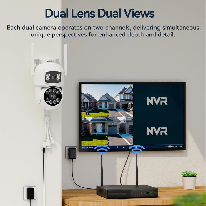 Wireless Security Camera System, 2K Dual Lens Linkage PTZ Cameras for Home Security System Outdoor, 2.4G/5G WiFi, Auto Tracking, Human Detection Alarm, Color Night Vision, 10CH NVR (500G HDD)