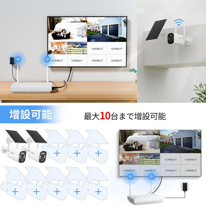 ソーラー防犯カメラ 2台セット モニター付き・400万画素・IP66