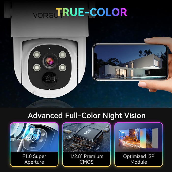 Solar Security Cameras Wireless Outdoor with 10'' Monitor, 2pcs 2K Solar Powered Camera System, 360° PTZ, Color Night Vision,Human Detection,10CH NVR with 500GB HDD,2.4G/5G WiFi,No Monthly Fee