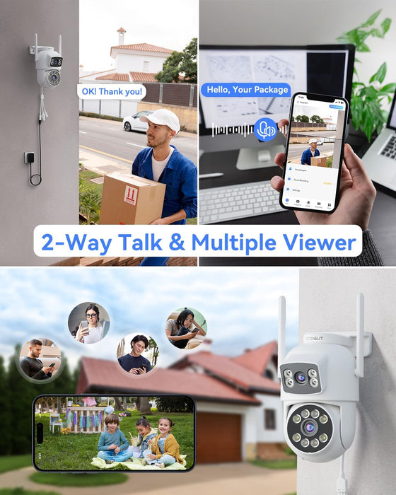 Wireless Security Camera System, 2K Dual Lens Linkage PTZ Cameras for Home Security System Outdoor, 2.4G/5G WiFi, Auto Tracking, Human Detection Alarm, Color Night Vision, 10CH NVR (500G HDD)