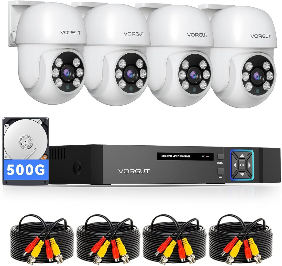 Wired Security Camera System Outdoor, 4pcs Pan/Tilt CCTV Cameras and 4 ...