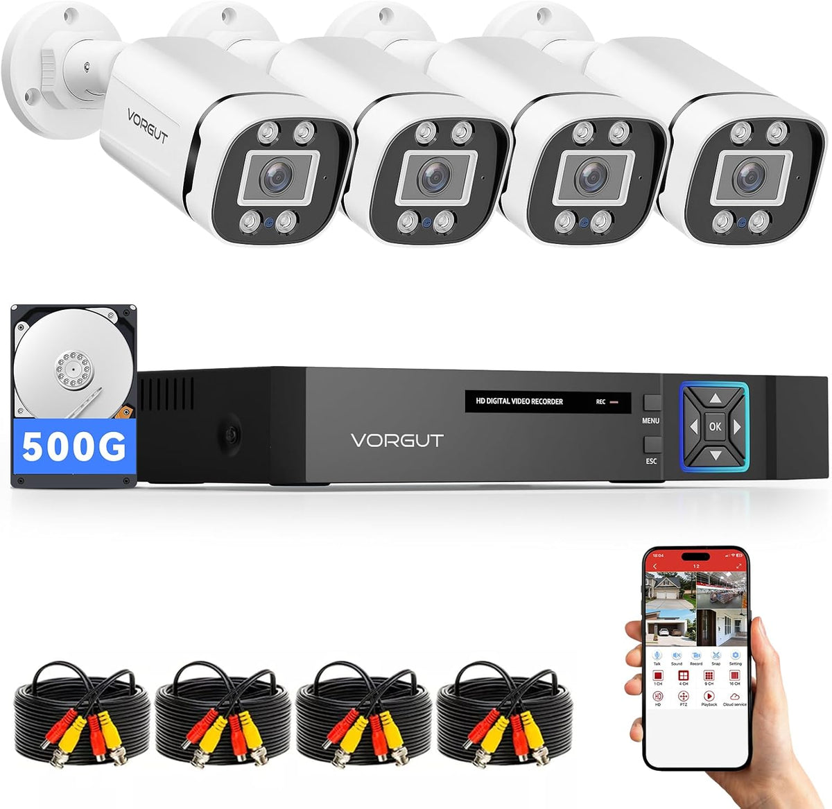 Wired Security Camera System Outdoor, 4 Channel 5MP Lite AHD TVI DVR R ...