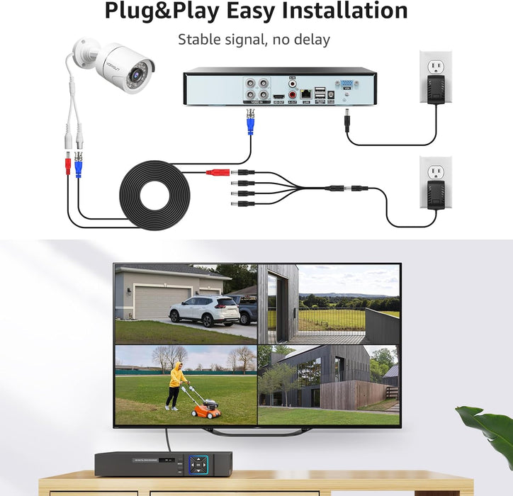Wired Security Camera System Outdoor with 4pcs 1080P Waterproof Security Camera, 4CH AHD DVR with 500G HDD Indoor/Outdoor Surveillance DVR Kit, IR Night Vision, Motion Detection, 24/7 Record