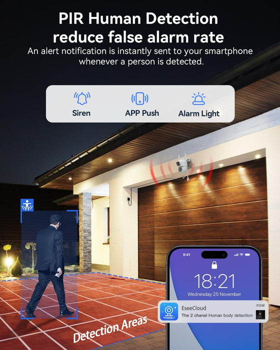 Wireless Security Camera System, 2K Dual Lens Linkage PTZ Cameras for Home Security System Outdoor, 2.4G/5G WiFi, Auto Tracking, Human Detection Alarm, Color Night Vision, 10CH NVR (500G HDD)