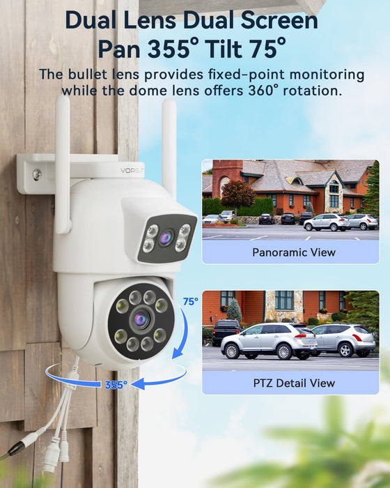 Wireless Security Camera System, 2K Dual Lens Linkage PTZ Cameras for Home Security System Outdoor, 2.4G/5G WiFi, Auto Tracking, Human Detection Alarm, Color Night Vision, 10CH NVR (500G HDD)