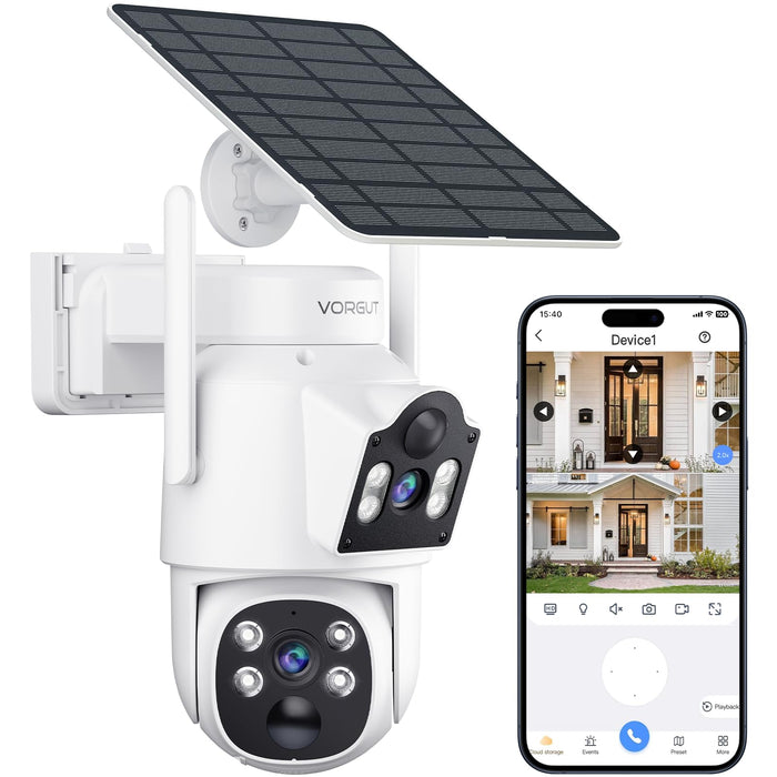 Solar Camera Outdoor Wireless, Dual Lens (3MP+3MP) 355° PTZ Home Security Cameras Outside Surveillance Indoor, Solar Powered, 2.4G WiFi, PIR Human Detection, Auto Tracking, Color Night Vision