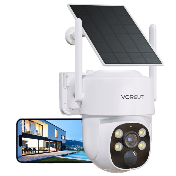 Security Camera Wireless Outdoor, 4MP WLAN Solar Security Camera, Battery Powered 360°PTZ Surveillance Camera with Solar Panel, Color Night Vision/PIR Motion Detection/2.4GHz