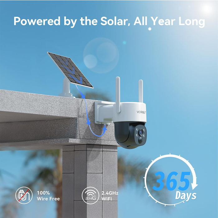 Solar Security Camera Wireless Outdoor, 4MP 360° PTZ Solar Camera for Home Security with Solar Panel, Spotlight Color Night Vision, Human Detection, 2-Way Talk