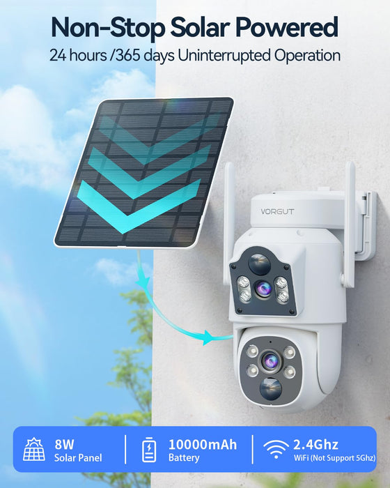 12'' Monitor NVR + 500G HDD, VORGUT Solar Camera Security Outdoor Wireless, 2pcs Dual Lens (3MP+3MP) Home Security Cameras System Outside Indoor, 16CH Monitor 2.4G/5G WiFi, 355 ° PTZ, Human Detection
