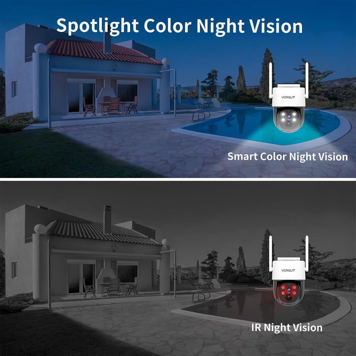 Solar Security Camera Wireless Outdoor, 4MP 360° PTZ Solar Camera for Home Security with Solar Panel, Spotlight Color Night Vision, Human Detection, 2-Way Talk