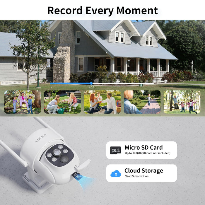 Security Camera Wireless Outdoor, 4MP WLAN Solar Security Camera, Battery Powered 360°PTZ Surveillance Camera with Solar Panel, Color Night Vision/PIR Motion Detection/2.4GHz