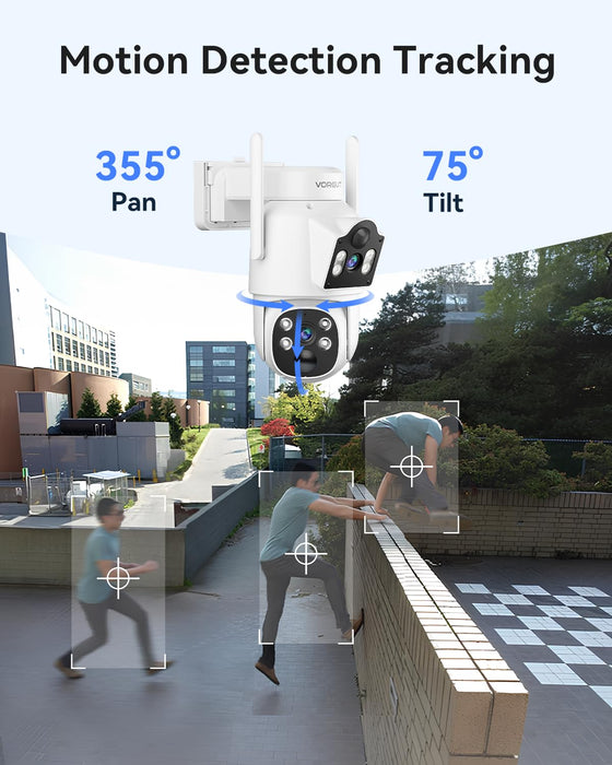 Solar Camera Outdoor Wireless, Dual Lens (3MP+3MP) 355° PTZ Home Security Cameras Outside Surveillance Indoor, Solar Powered, 2.4G WiFi, PIR Human Detection, Auto Tracking, Color Night Vision