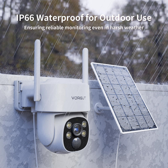 Security Camera Wireless Outdoor, 4MP WLAN Solar Security Camera, Battery Powered 360°PTZ Surveillance Camera with Solar Panel, Color Night Vision/PIR Motion Detection/2.4GHz