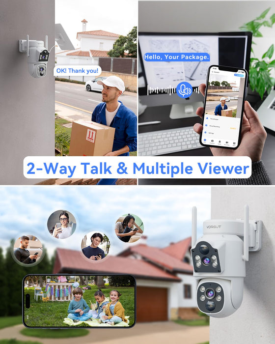 12'' Monitor NVR + 500G HDD, VORGUT Solar Camera Security Outdoor Wireless, 2pcs Dual Lens (3MP+3MP) Home Security Cameras System Outside Indoor, 16CH Monitor 2.4G/5G WiFi, 355 ° PTZ, Human Detection