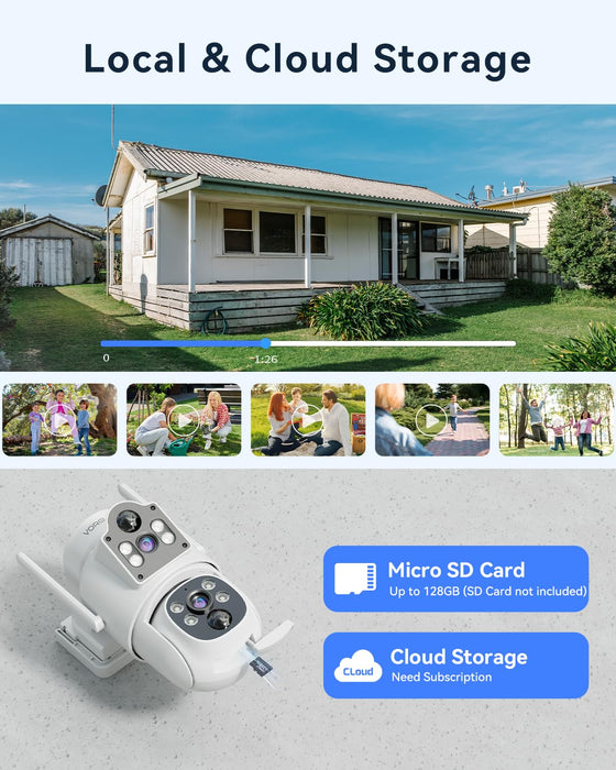 Solar Camera Outdoor Wireless, Dual Lens (3MP+3MP) 355° PTZ Home Security Cameras Outside Surveillance Indoor, Solar Powered, 2.4G WiFi, PIR Human Detection, Auto Tracking, Color Night Vision