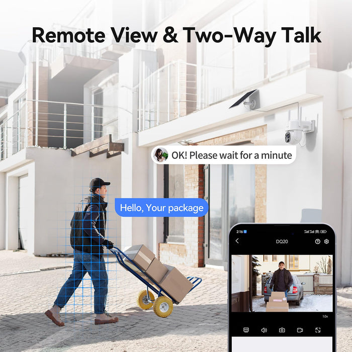 Solar Security Camera System, 10" LCD Monitor 10CH WLAN NVR with 500GB HDD, 4X 4MP PTZ WiFi Battery Powered Surveillance Camera,Outdoor Solar Wireless CCTV Kits,PIR Human Detection/2-Way Talk